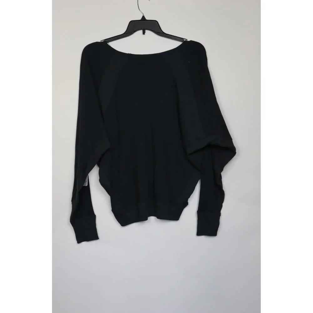 Free People Black Thermal Santa Clara Blouse‎ Top Waffle Relaxed Dolman Size M